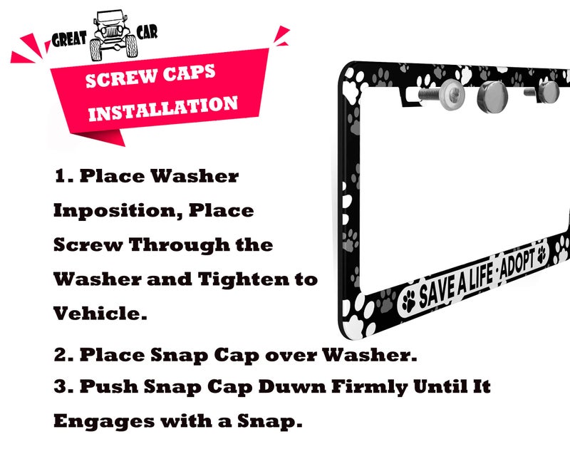 DZGlobal Save A Life Adopt Pet Cat Dog License Plate Frames Paw Prints Design License Plate Covers Aluminum Novelty Car Tag Frame 2 Holes and Screws for Adults - Image 5